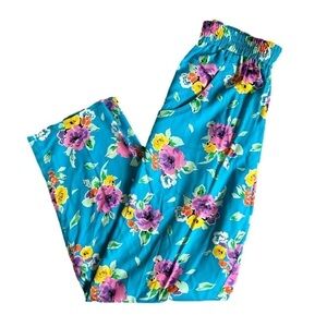 Vintage COLORAYONS floral high-waisted straight leg trousers w/smocked waist szM